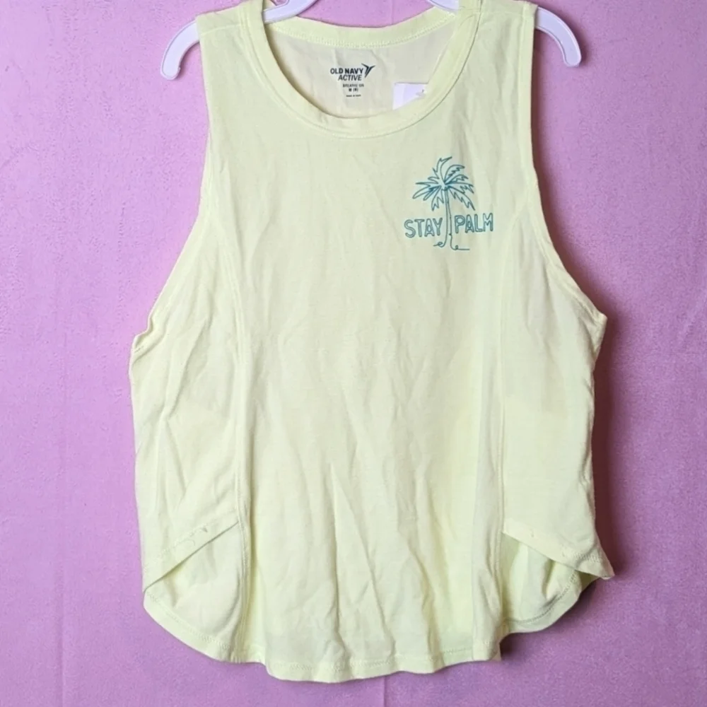 Old Navy Active Bright Yellow Stay Palm Tropical Girls Tank Top size Medium